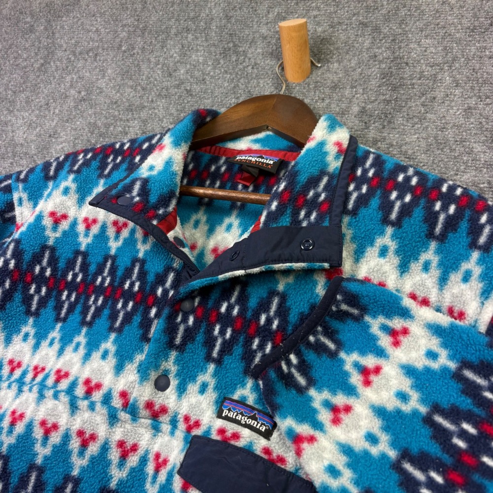 Patagonia Synchilla Fleece Mens M Blue Geometric Snap-T Pullover Sweater 0724